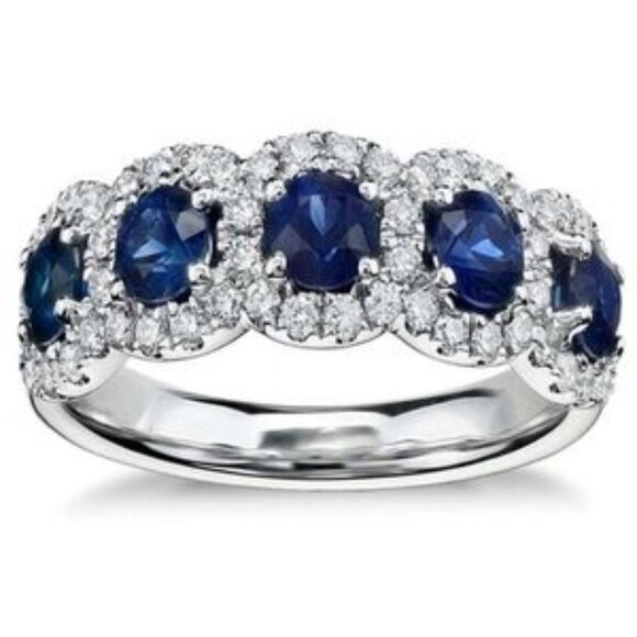 SILVER BLUE  BRIDAL WEDDING RING - Picture 1 of 2